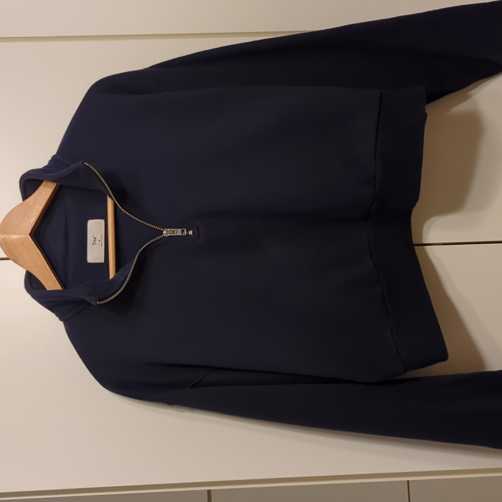 TNA Airy Fleece Quarter Zip Cropped Sweater Navy Women's M